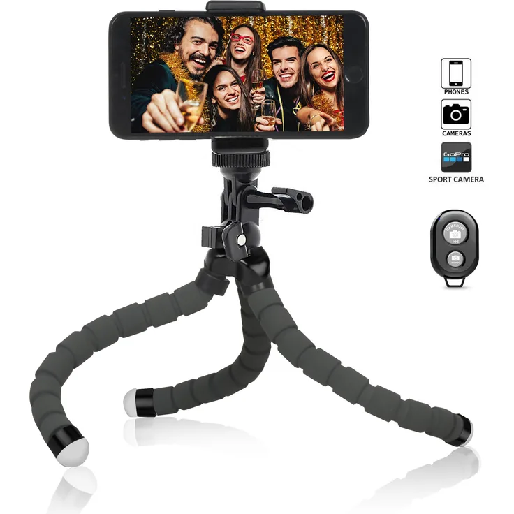 Handy Stativ Flexibel iPhone Stativ Halterung Kamera Stativ Mini Dreibeinstativ Reisestativ mit Bluetooth Fernbedienung für Iphone, Android Phones, Kameras, und GoPro