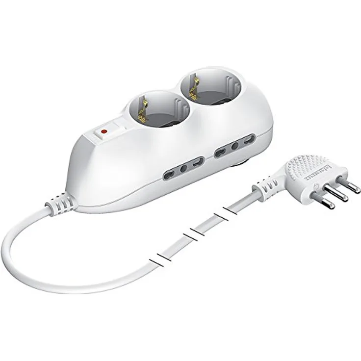 Bticino 3695DB Compatta Slot6 Mehrfachstecker, mit automatischem Schalter (Leuchtend), 4 Mehrfachsteckdosen, 10-16 A und 2 P30, mit Stecker 10 A, Weiß