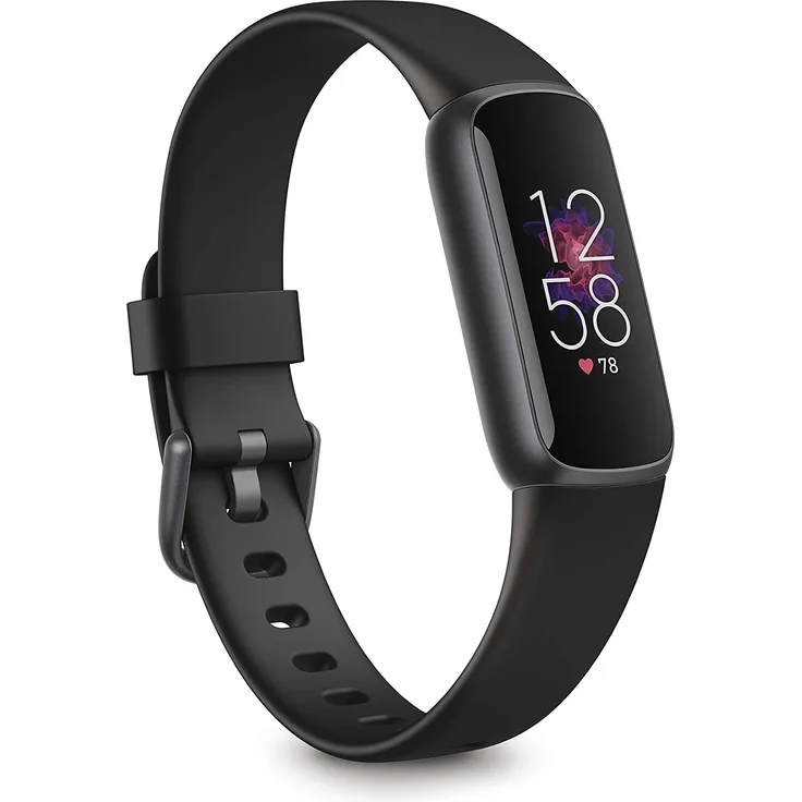 Fitbit Luxe Fitness-Tracker GPS, Damen, Einheitsgröße, Edelstahlgehäuse, Silikonarmband, Schwarz/Graphit