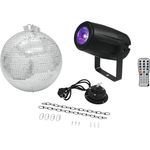Eurolite Set Spiegelkugel 30 cm mit Motor + LED Pinspot PST-5 QCL schwarz mit 5-Watt-4in1-LED in RGBW