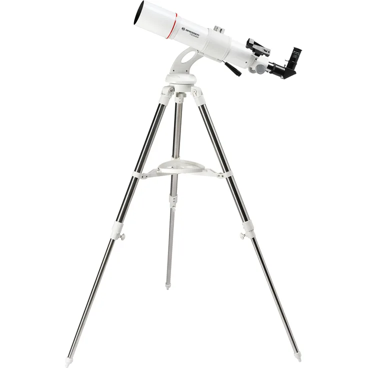 Bresser Teleskop Messier AR-80-640 Nano Linsenteleskop mit Stativ, AZ Montierung für einfache Handhabung, Smartphone Kamera Adapter und umfangreichem Zubehör für Einsteiger, weiß