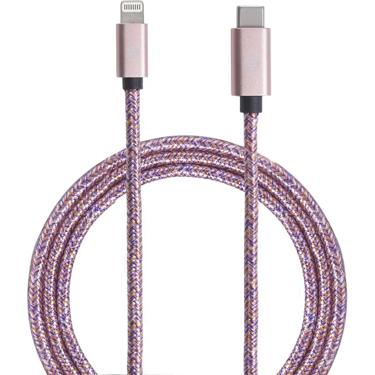 Kabel, gewebt, Lightning MFI Typ C, 2 m, 3 A, Rosa