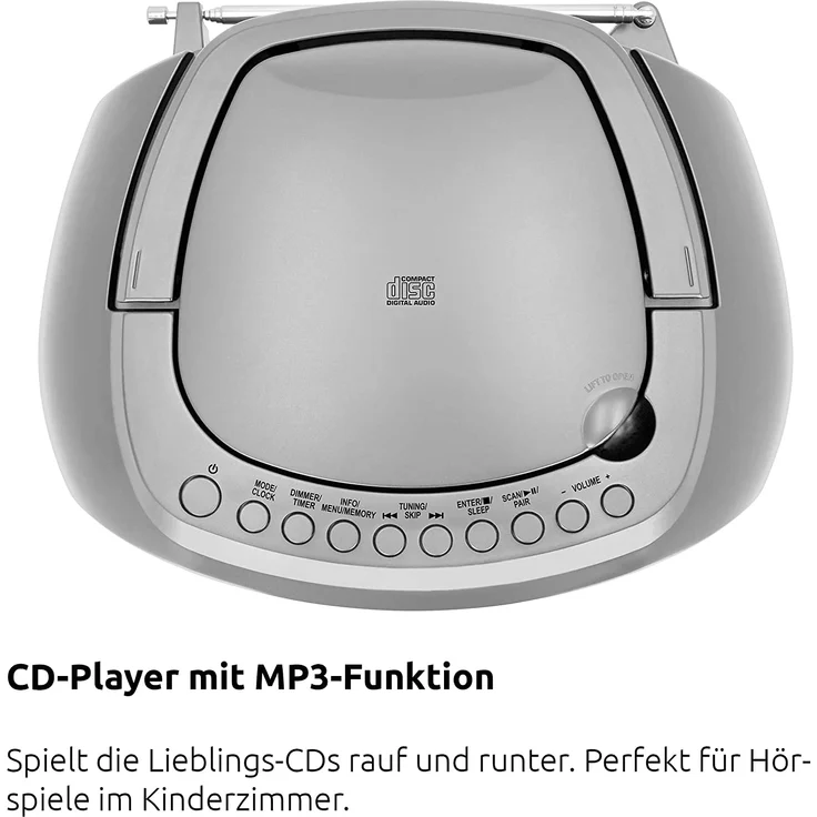 TechniSat DIGITRADIO 1990 - Stereo-Boombox mit DAB+/UKW-Radio und CD-Player (Bluetooth-Audiostreaming, Kopfhöreranschluss, USB, AUX in, Ladefunktion, Uhr, 2 x 1,5 Watt Ausgangsleistung) silber – Bild 4
