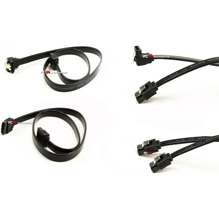2x SATA Kabel 50cm Schwarz | 1x gerade-gerade | 1x gerade-abgewinkelt | kompatibel bis S-ATA/600 | S-ATA | 1,5GBs-6GBs (abwärtskompatibel) | S-ATA Kabel | Premiumqualität von PC24 Shop & Service