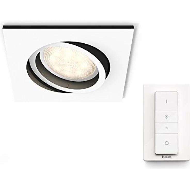 Philips Hue White Ambiance LED Einbauspot Milliskin inkl. Dimmschalter, dimmbar, alle Weißschattierungen, steuerbar via App, weiß, eckig, kompatibel mit Amazon Alexa (Echo, Echo Dot)