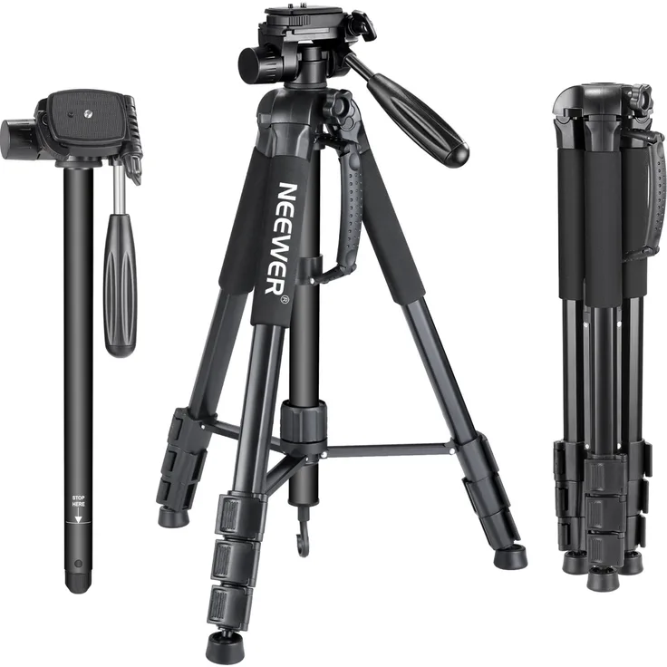 Neewer Tragbarer 177,8 cm/177 Zentimeter Aluminium Legierung Kamera Stativ Einbeinstativ mit 3-Wege-Drehgelenk Pan Head, Tasche für DSLR-Kamera, DV Video Camcorder, belastbar bis 8,8 Pfund/4 Kilogramm schwarz (sab264)