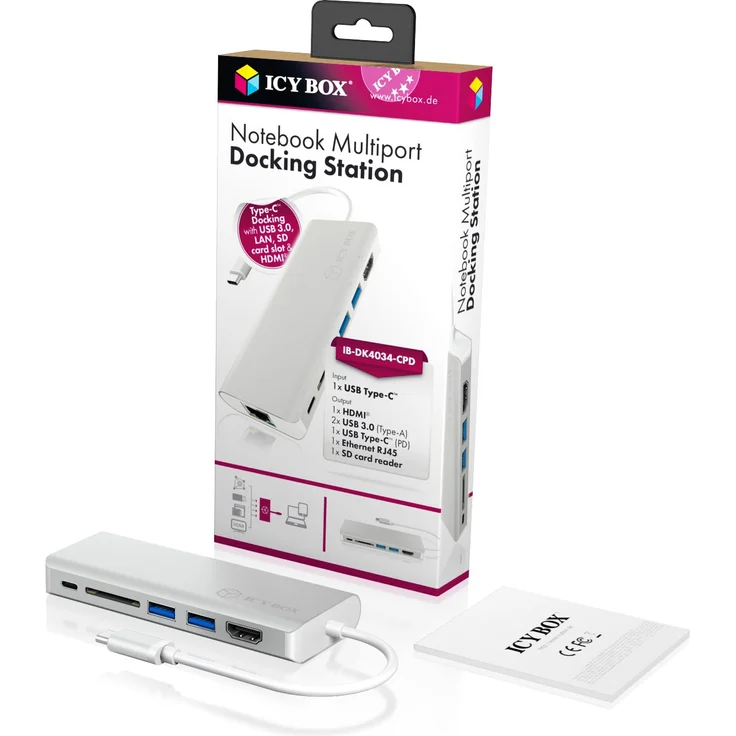 ICY BOX USB-C Adapter für Notebooks und Tablets mit HDMI, 2x USB 3.0, Power Delivery, Kartenleser, LAN, Aluminium, USB-C Hub, USB-C Dock – Bild 6