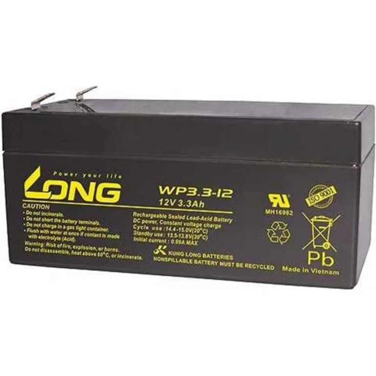 WP3.3-12 Kung Long Blei Akku mit 12 Volt und 3300mAh Kapazität, Faston 4,8mm Kon