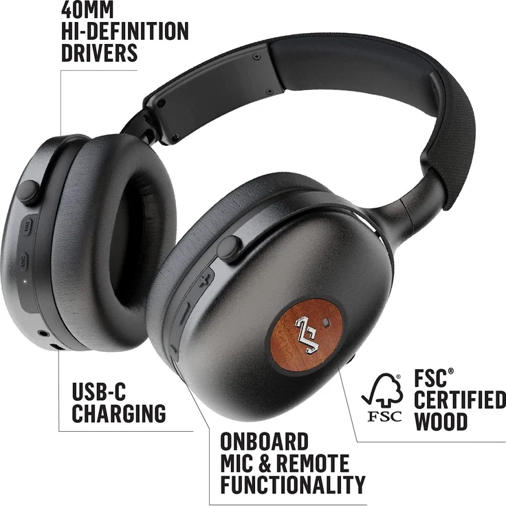 House of Marley Positive Vibration XL ANC schwarz Over-Ear-Kopfhörer mit Noise Cancelling, schwarz – Bild 2