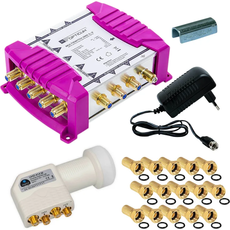 SET Multischalter 5/8 + HD-DIGITAL Quattro LNB + F-Stecker
