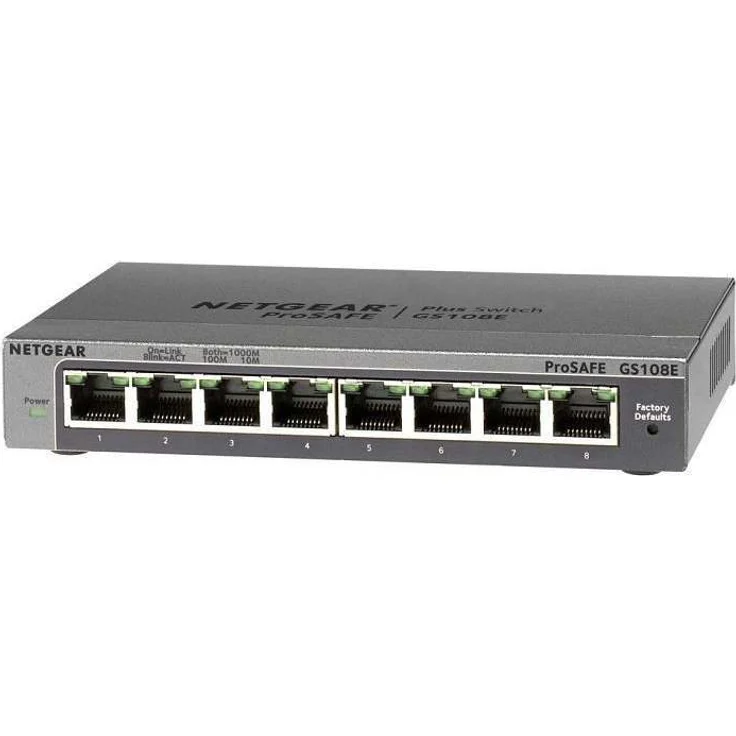 Netgear GS108E 8-Port Gigabit Ethernet LAN Switch Smart Managed Plus (robustes und lüfterloses Metallgehäuse, für Desktop mit ProSAFE-Lifetime-) schwarz – Bild 1