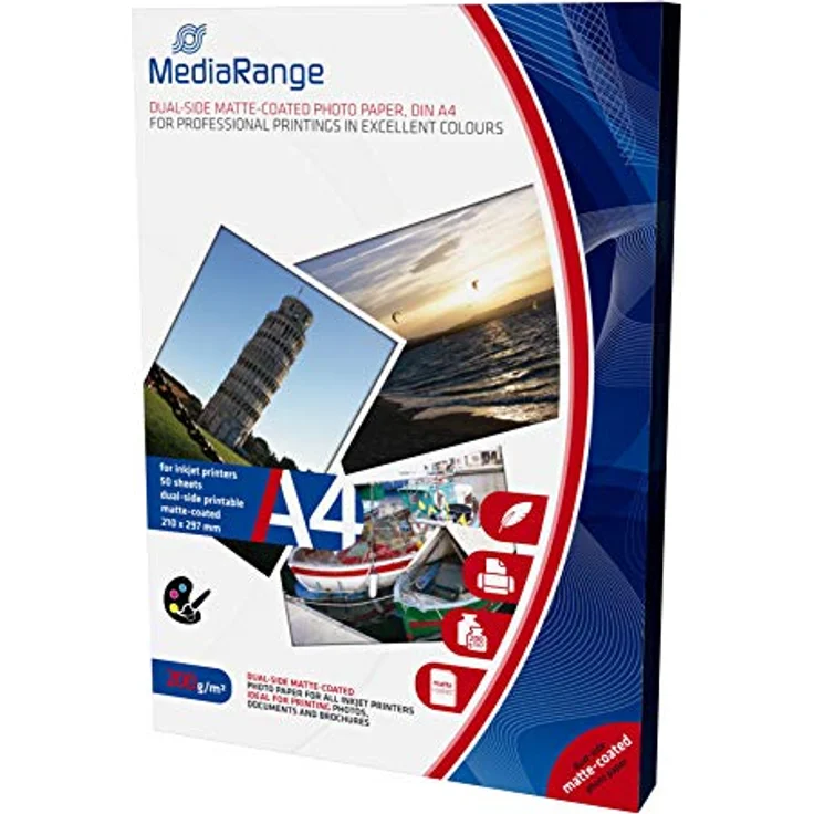 MediaRange DIN A4 Fotopapier für Tintenstrahldrucker, beidseitig matt, 200g, 50 Blatt - Preisvergleich – Bild 1