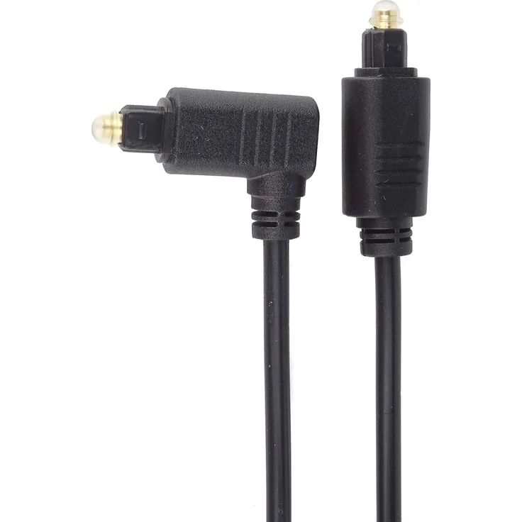 PremiumCord Optisches Audiokabel Toslink abgewinkelt - 2m, Toslink Stecker auf Stecker 90°, Digitalkabel für Stereoanlage HiFi Sounbar TV, HQ Audio, vergoldet, Farbe schwarz