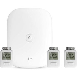 Bild für Telekom Magenta Smart Home Starter Set Heizung mit App, immer auf Wohlfühltemperatur mit intelligenten Thermostaten für dein smartes Zuhause, inkl. Magenta Home Base 2 & drei Heizkörperthermostate (4-tlg.)
