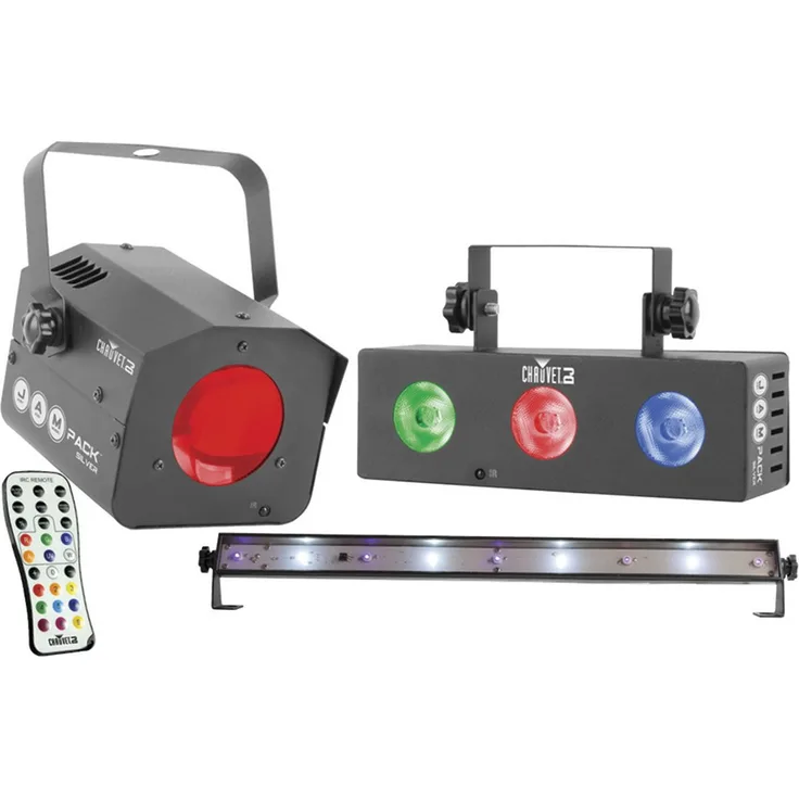 Chauvet Jam Pack Silver (Lichteffekt Komplettset mit Moonflower Effekt, Washlight und 1 UV/Strobe LED Bar, inklusive Wireless-IRC-6 Fernbedienung) schwarz
