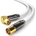 deleyCON 15m TV Antennenkabel PREMIUM HDTV Full HD - 1x gewinkelt - Koaxialkabel - TV-Stecker (gerade) zu TV-Buchse (90° Grad) - Weiß - METALL