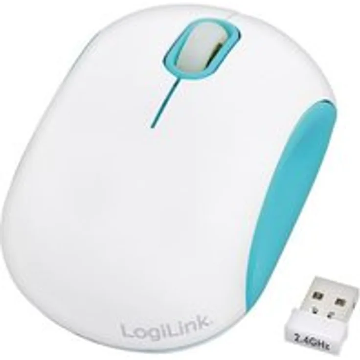 LogiLink Cooper - Optische Mini Funk Maus (2,4 GHz) 1000 dpi, ideal für z.B. Notebooks, mit 3-Level Stromsparmodus, weiß-blau