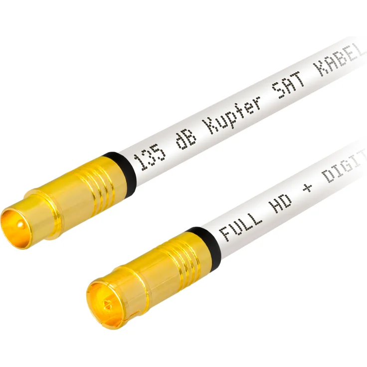2m Antennenkabel IEC-Stecker und IEC-Buchse Kompressionssteckern CU 135dB WEISS