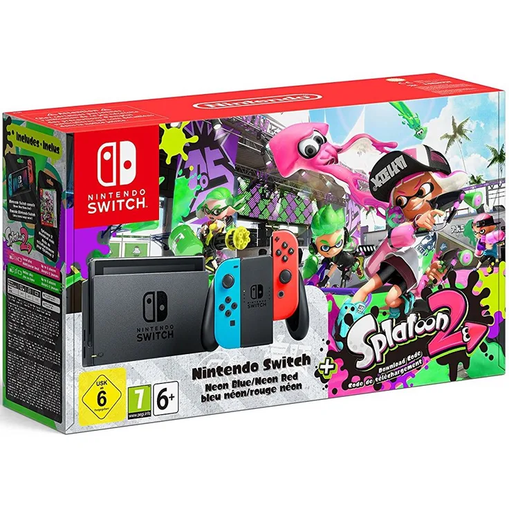 Nintendo Switch1 Neon-Blau Neon-Rot 32GB + Bundle inkl. Splatoon 2 (altes Modell)
