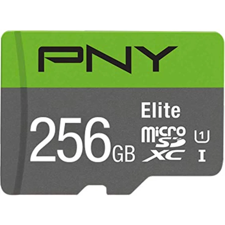 PNY Elite 256GB microSDXC-Speicherkarte + SD-Adapter, 100MB-s Lesegeschwindigkeit, Klasse 10 UHS-I, U1, A1 App Performance, V10 für Full-HD-Video – Bild 1
