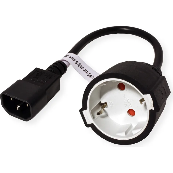 VALUE Netzkabel, C14-Stecker auf Schutzkontakt-Buchse, schwarz, 0,3 m (19.99.1117)