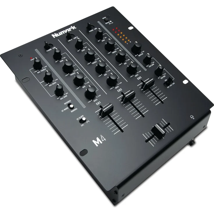 Numark M4 - 3-Kanal DJ-Scratch-Mixer, rack-einbaufähig, mit 3-Band-Equalizer, für die Disco ausgelegten Eingängen, Mikrofon-Eingang, austauschbarem Crossfader und Reverse--Slope-Reglern – Bild 1