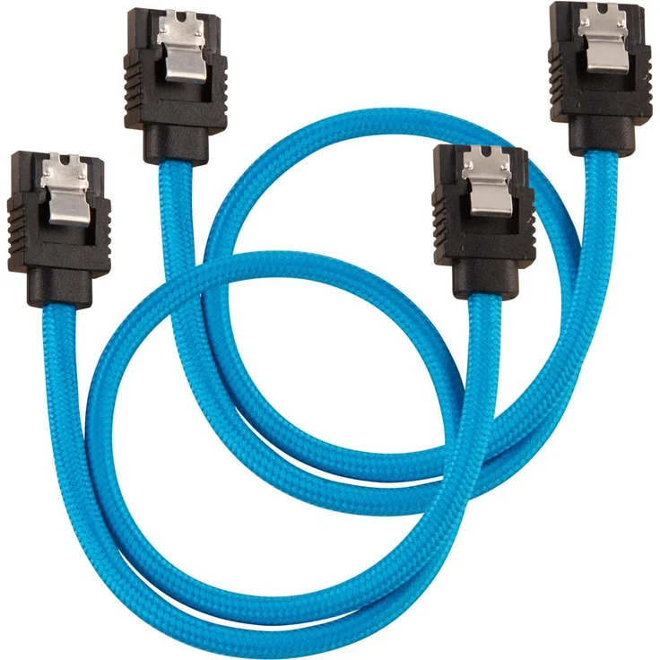 CORSAIR Premium Sleeved - SATA-Kabel - Serial ATA 150/300/600 - SATA (M) straight, latched bis SATA (M) straight, latched - 30cm - Blau (Packung mit 2) (CC-8900251) – Bild 1