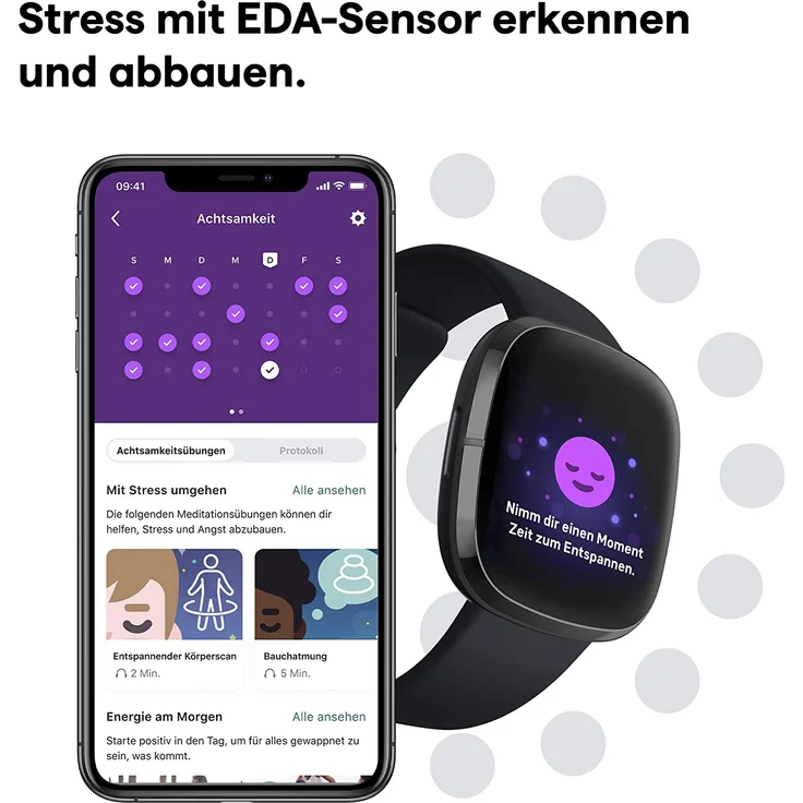 Fitbit Sense Smartwatch GPS, Unisex, S/L, Edelstahlgehäuse, Graphit/Carbon – Bild 6