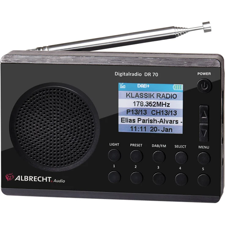 Albrecht 27370 DR70 Digitalradio (DAB+-UKW, 230V, Batteriebetrieb) schwarz – Bild 1