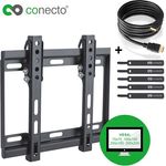 conecto CC50261 Wandhalterung für TV Geräte mit 58-107 cm (23-42 Zoll), neigbar: -14° bis 0°, Wandabstand: 25mm, Traglast: max. 35,0kg, VESA 200x200, schwarz, inkl. GRATIS HDMI-Kabel und Klett-Kabelbinder