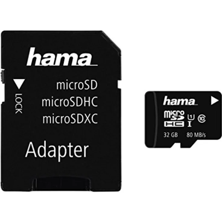 Hama microSDHC 32GB Class 10 UHS-I 80MB-s Karte inkl. SD Adapter