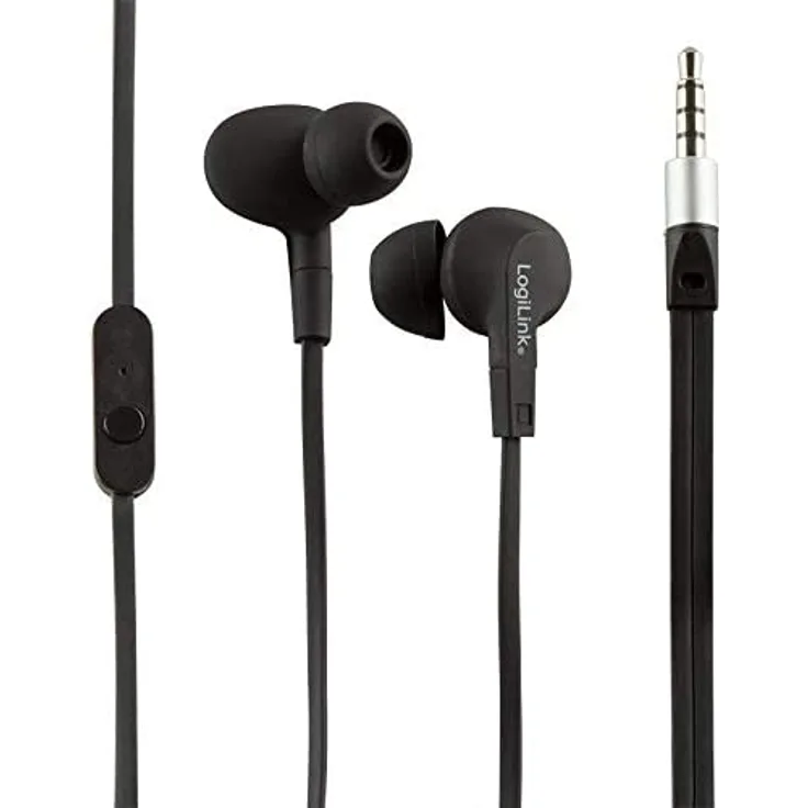 LogiLink Stereo Headset 3,5mm mit (2er Pack) Ear Bud In-Ear Kopfhörer, mit Mikrofon, schwarz