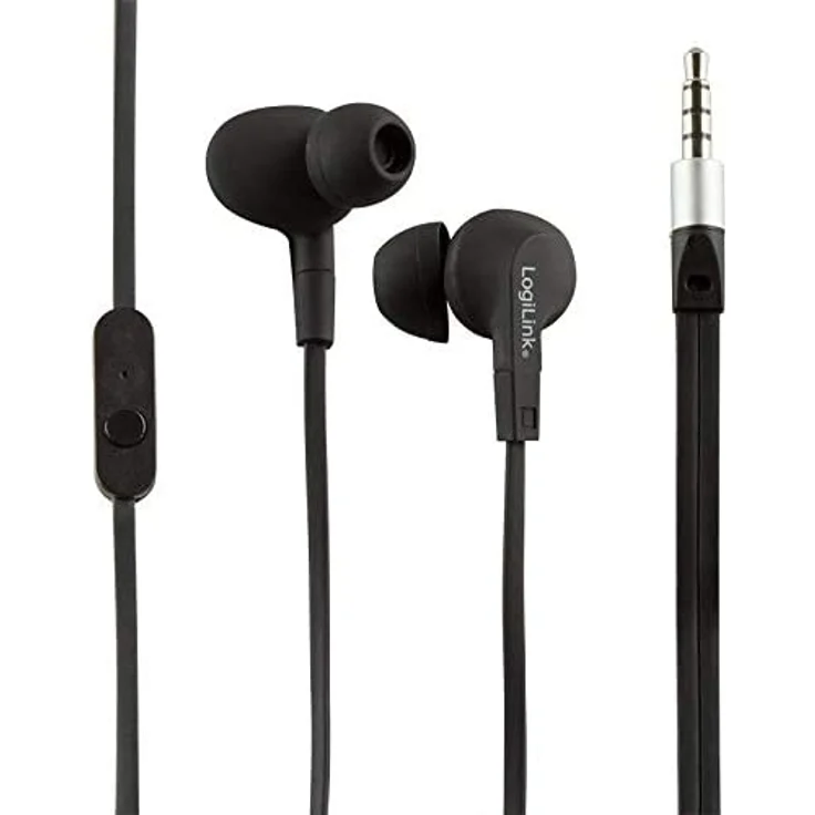 LogiLink Stereo Headset 3,5mm mit (2er Pack) Ear Bud In-Ear Kopfhörer, mit Mikrofon, schwarz – Bild 1