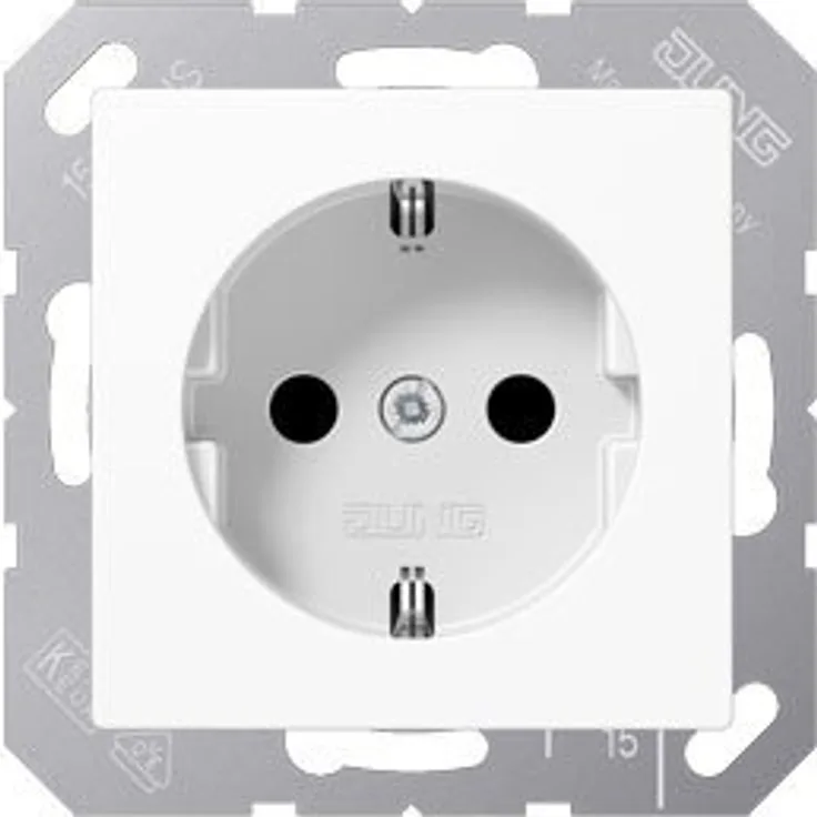 Jung 1520 KI WW Schuko Steckdose 16 A 250 V mit Berührungsschutz Serie A alpinweiß, (A520KIWW) Kinderschutz