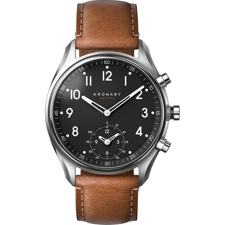 KRONABY Apex A1000-0729 Hybrid-Smartwatch Unisex, 43mm, Edelstahlgehäuse, Silber/Braun