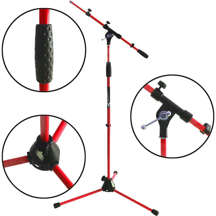 Keepdrum MS106 RD Rot Mikrofonständer Mikrofonstativ mit Galgen u. Metall-Sockel 