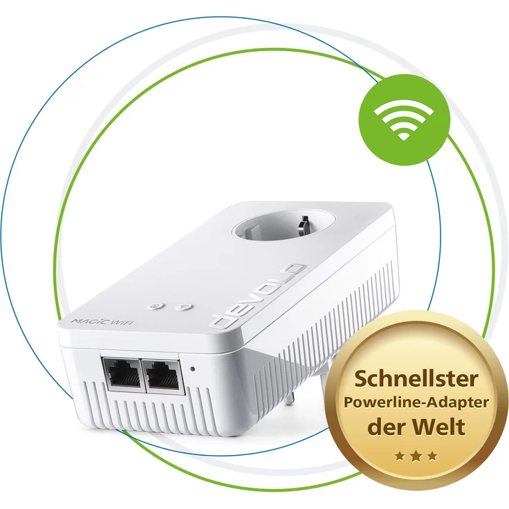 devolo Magic 2 2400 WiFi ac next Single Adapter: Weltweit schnellster Erweiterungs-Adapter mit bester Mesh-WLAN ac-Funktion, ideal für Streaming (2400 Mbit-s, 2x Gigabit LAN-Anschlüsse, G.hn) – Bild 1