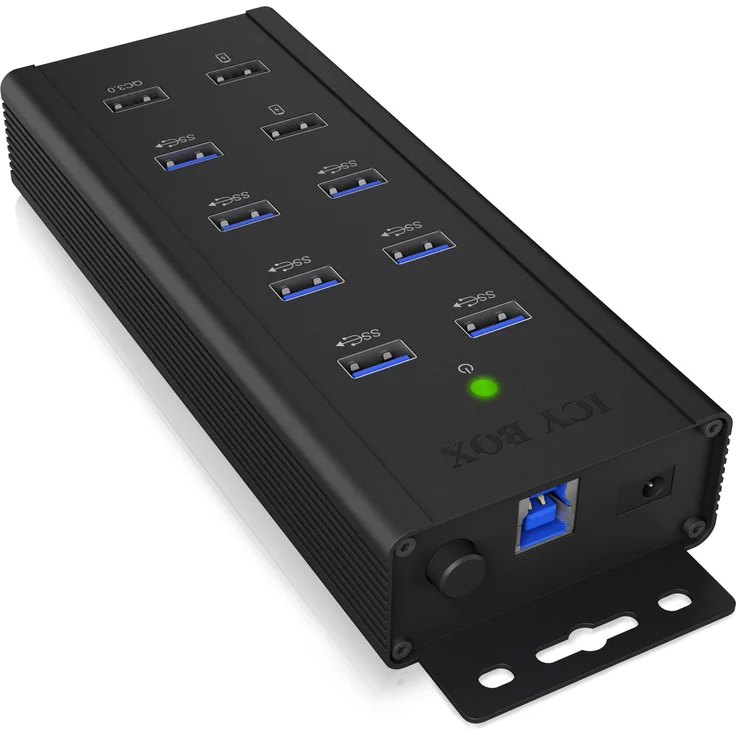 ICY BOX IB-HUB1703-QC3 7-fach USB 3.0 Industrie Hub mit Netzteil (12V-5A), 3 Ladeports, QC 3.0, Montage-Halterung, Aluminium Schwarz – Bild 1
