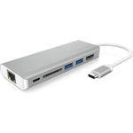 ICY BOX USB-C Adapter für Notebooks und Tablets mit HDMI, 2x USB 3.0, Power Delivery, Kartenleser, LAN, Aluminium, USB-C Hub, USB-C Dock