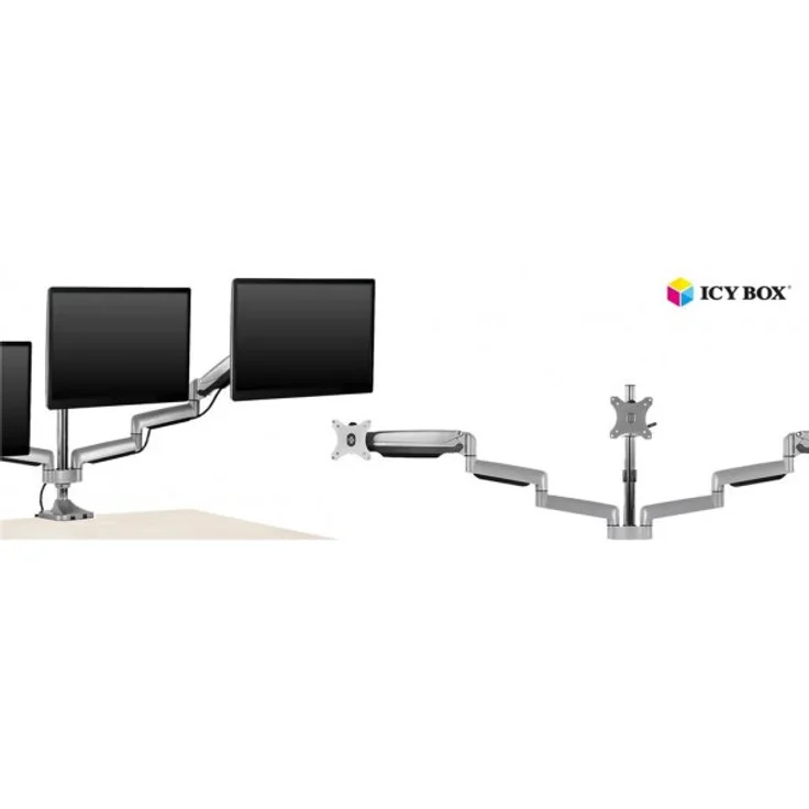 ICY BOX Monitorhalterung mit USB & Audio für 3 Monitore bis 32'' (7kg), verstellbar, drehbar, neigbar, Kabelführung, Klemmbefestigung - Preisvergleich – Bild 1