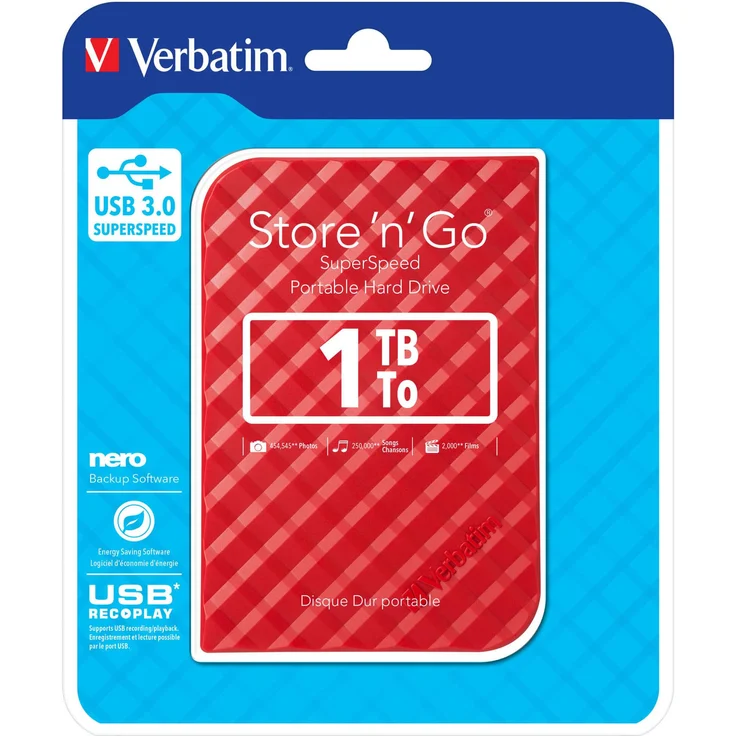 Verbatim Store 'n' Go - Festplatte - 1 TB - extern (tragbar) - USB 3.0 - 5400 rpm - Rot (53203) – Bild 5
