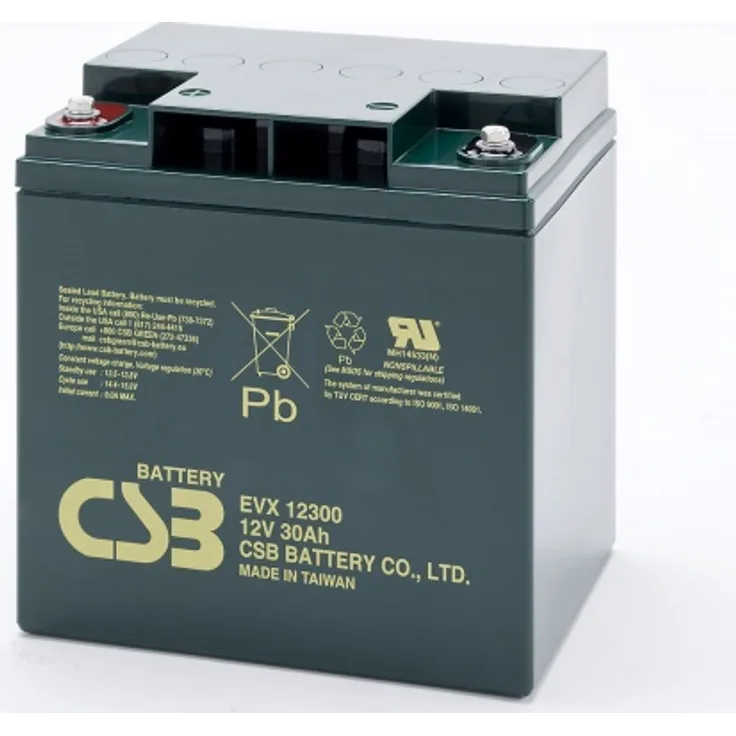 CSB-EVX12300 12 Volt AGM Bleiakku 30Ah, 166x125x175mm M5 Innengewinde Zyklenfest