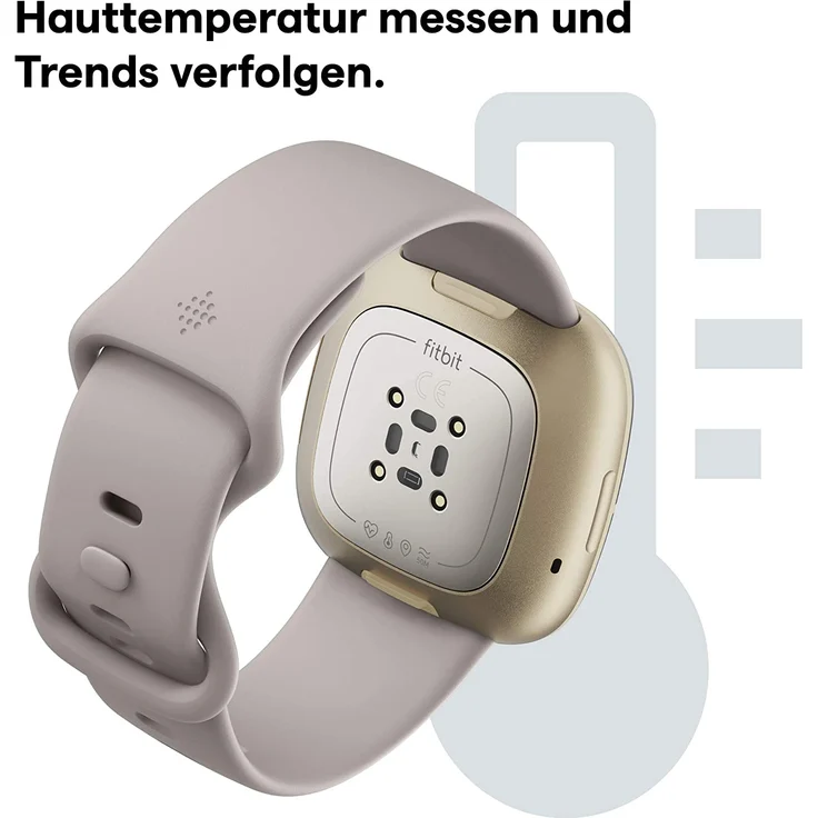 Fitbit Sense Smartwatch GPS, Unisex, S/L, Edelstahlgehäuse, Softgold/Mondweiß – Bild 12