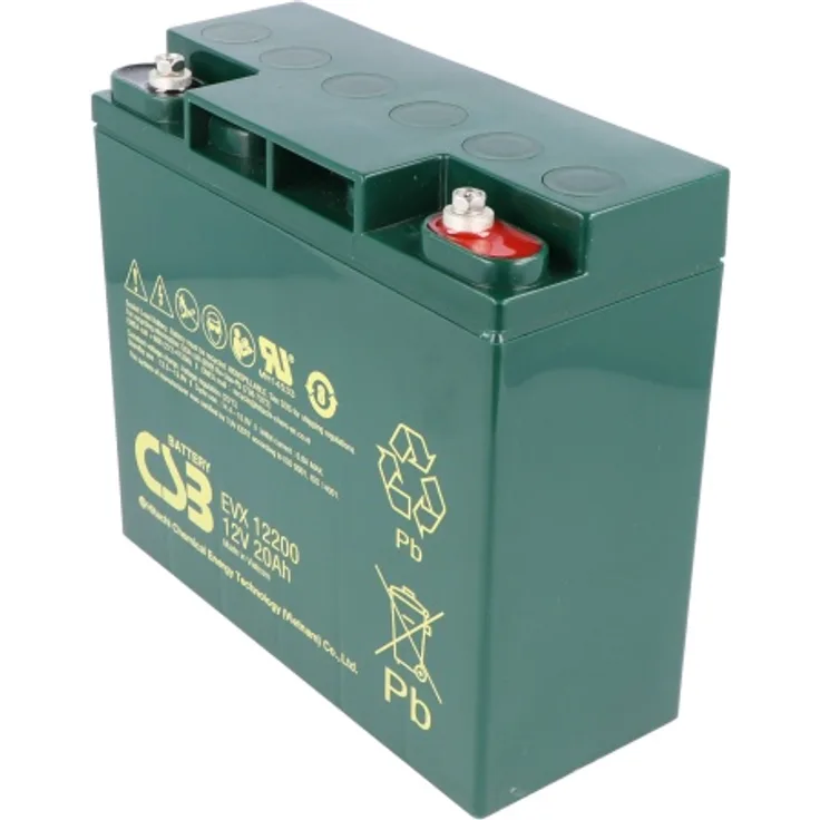 CSB-EVX12200 12 Volt AGM Bleiakku 20Ah, 181x76,2x167mm, zyklenfest, M5 Innengewi
