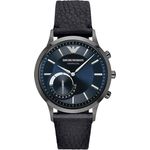 Emporio Armani Connected ART3004 Hybrid-Smartwatch Unisex, 43mm, Edelstahlgehäuse, Lederarmband, Schwarz