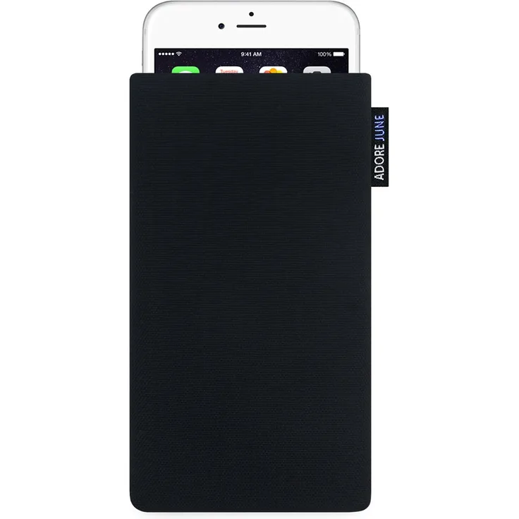 Adore June Classic Schwarz Tasche für Apple iPhone 7 - iPhone 6S - iPhone 6 Handytasche aus widerstandsfähigem Cordura Stoff | Robustes Zubehör mit Display Reinigungs-Effekt | Made in Europe