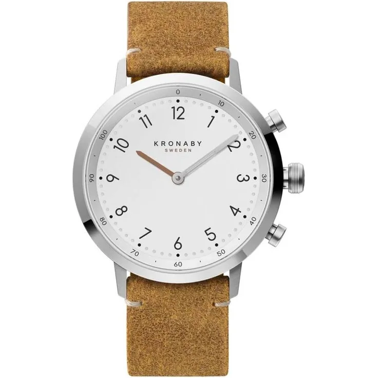Kronaby Nord Smartwatch Unisex, 38mm, Edelstahlgehäuse, Lederarmband, Hellbraun/Silber