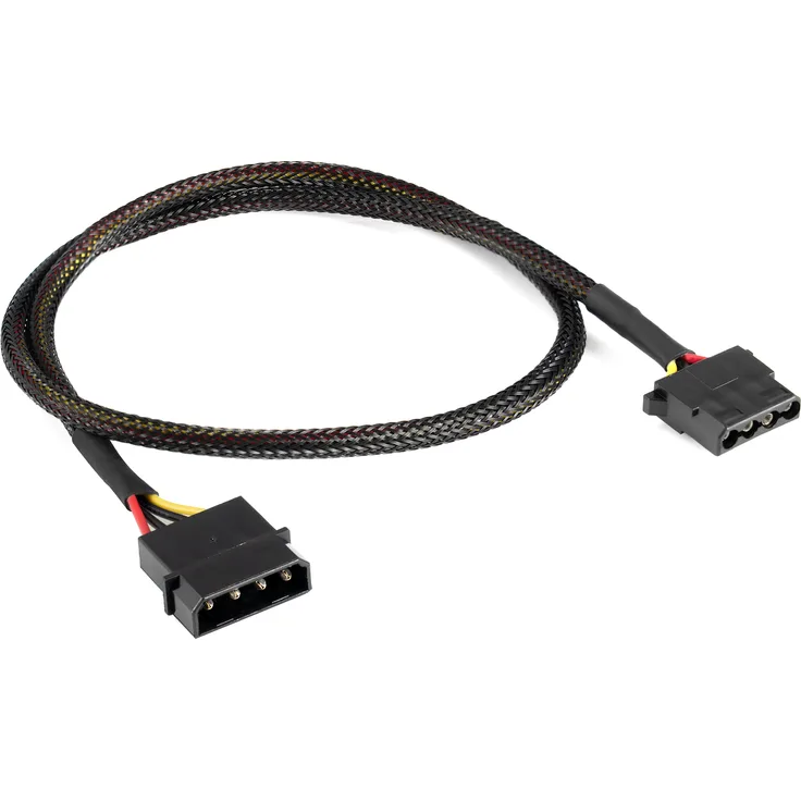 Poppstar Molex Verlängerung (60cm Molex Verlängerungskabel (4-Pin Stromkabel, Stecker auf Buchse)), gesleevt, schwarz