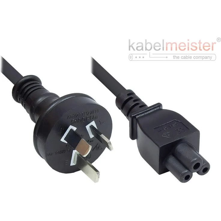 Kabelmeister Netzkabel - 1,8 m - Australien Netz-Stecker Typ I (AS 3112) an C5 (gerade) - für Notebook - SAA-Tick Mark Zertifiziert - 0,75 mm² - SCHWARZ