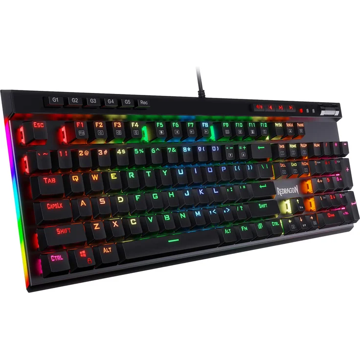 Redragon K580 VATA RGB LED Mechanische Gaming Tastatur mit Hintergrundbeleuchtung 104 Tasten Anti-Ghosting mit Makrotasten und Dedizierten Mediensteuerelementen (Blaue Schalter)